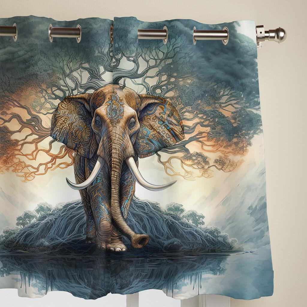 Elephant Bohemia Tree Curtains for Bedroom Living Room Window Curtain Treatments Blinds Kitchen Home Decor Drapes