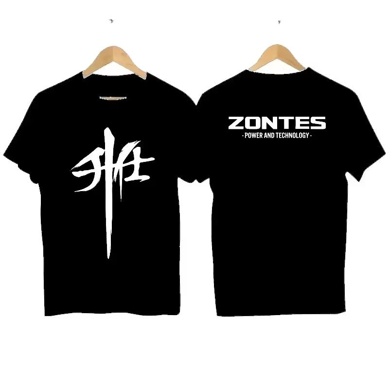 

2025 Zontes Nueva Camiseta De Manga Corta Cuello Redondo Mangas Cortas Estampadas De Algodón Puro Para Mujeres Y Hombres XL