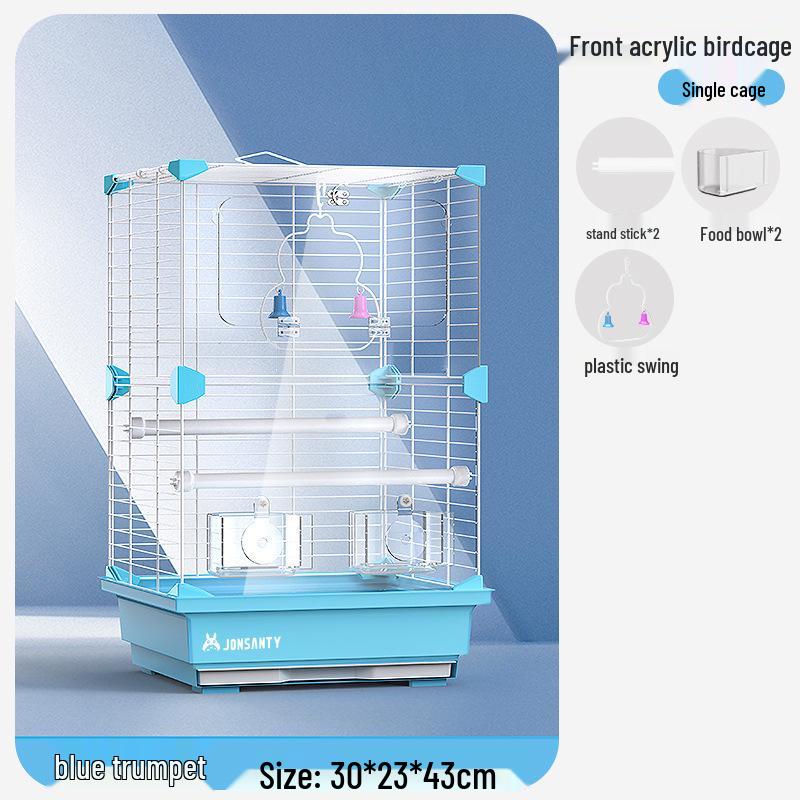 Großer Acryl-Vogelkäfig für Papageien, Nymphensittiche & Wellensittiche - Transparente Vorderseite mit Metallrahmen