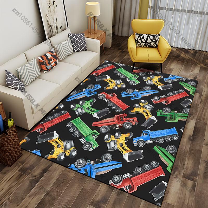 Colorful Construction Vehicles Pattern Carpet Yoga Living Room Room Decor Children's Crawling Mat Doormat Area Rug Games