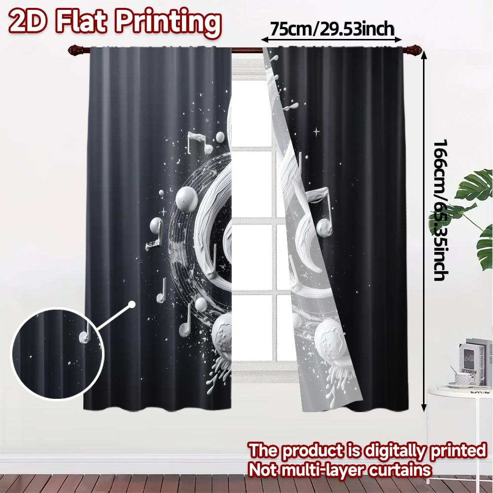 Set Of 2 Modern Flat Printing Curtains Without Rod Melody Splash Versatile Polyester Art Deco Festive Curtain Made