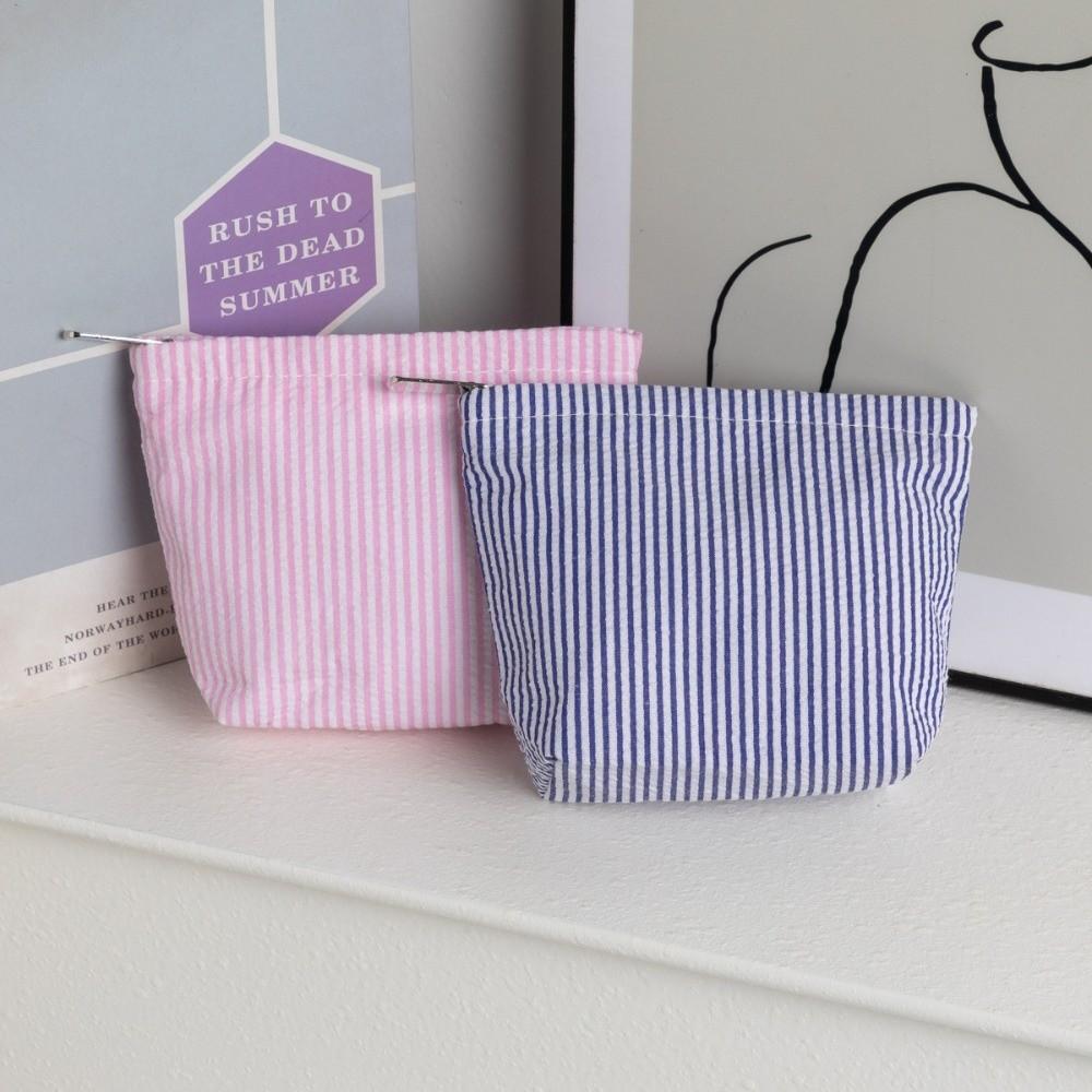 Large Capacity Striped Cosmetic Bag Handheld Pencil Pouch Women Toiletry Bag  Travel Essential
