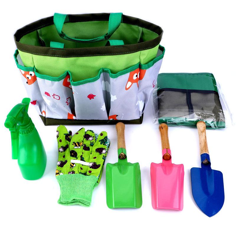 Cross-border children's outdoor gardening tool set, sand digging shovel, beach toy, portable storage gardening tool set