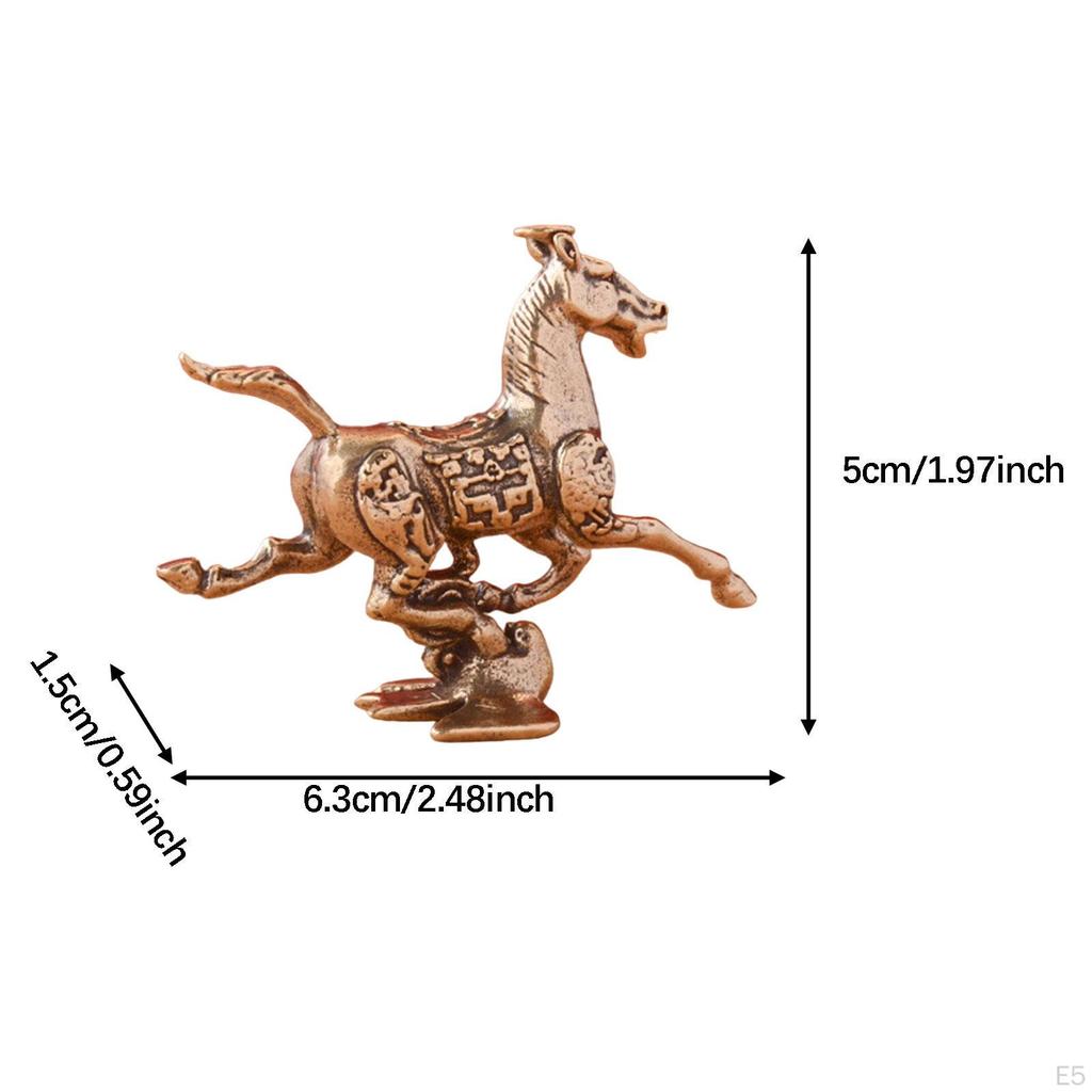 Brass Horse Figurine Chinese Feng Shui Small Sculpture for Desk Living Room Home Office