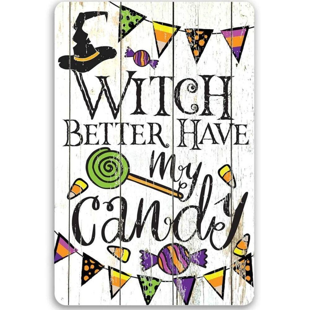 

Metal Sign Skull Witch Pumpkin Candy Wall Art Decor Home Gothic 20x30cm