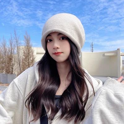 Women's Hats Autumn And Winter Wool Cap Stacked Cap Cold Cap Couple Wrapped Head Cap Knitted Hat Spring And Autumn Moon Hat Big Head Circumference