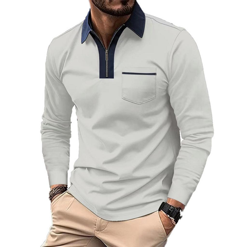 Men'S Fashionable Lapel Color Blocking Shirt Casual Long Sleeve Top