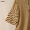 ZANZEA Women Casual Round Neck Solid Color 3/4 Sleeve Loose Blouse