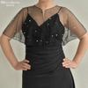 Pearl Beaded Sheer Tulle Cape Shrug, Round Neck Front Pearl Clasp Short Flare Sleeve Mesh Cover Up for Strapless Wedding Bridal Evening Gown