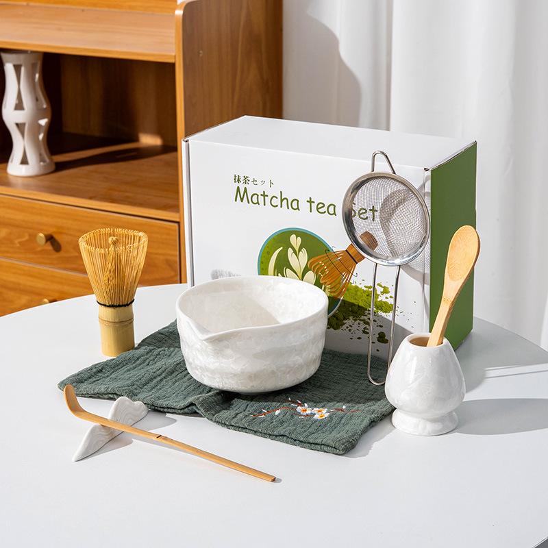 4-8PCS crystal Matcha Tea Set Matcha Ceramic Bowl, Food-Grade Whisk, Handmade Bamboo Tea Whisk, Tea Scoop Ceremony Diy Tools