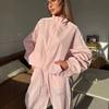 Womens Striped 2-Piece Set Long Sleeve Zip-Up Sun Protection Jacket High-Waisted Wide-Leg Pants Casual All-Season