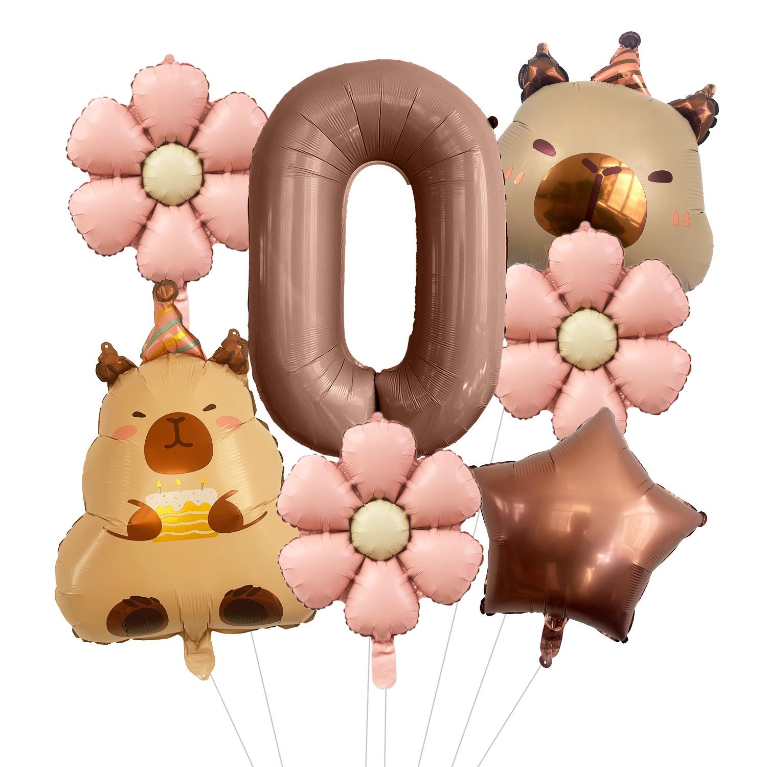 

Kapibara Theme Capybara Daisy Digital Aluminum Film Balloon Set Birthday Balloon Party Decoration Arrangement Number 0 set