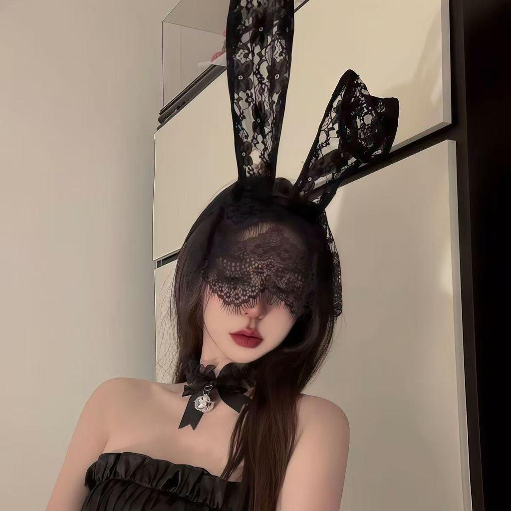 Sexy Lingerie Bunny Ears Headdress: Lace Veil & Headband Accessory