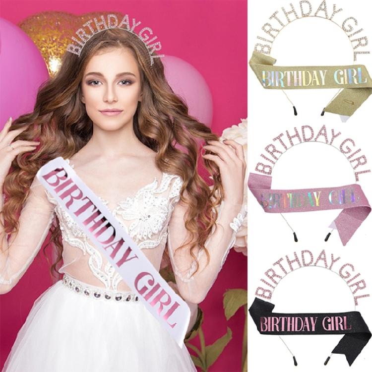 Sparkly Tiaras Birthday Girl Headband Sash Set Sparkling Tiaras Hair Hoop