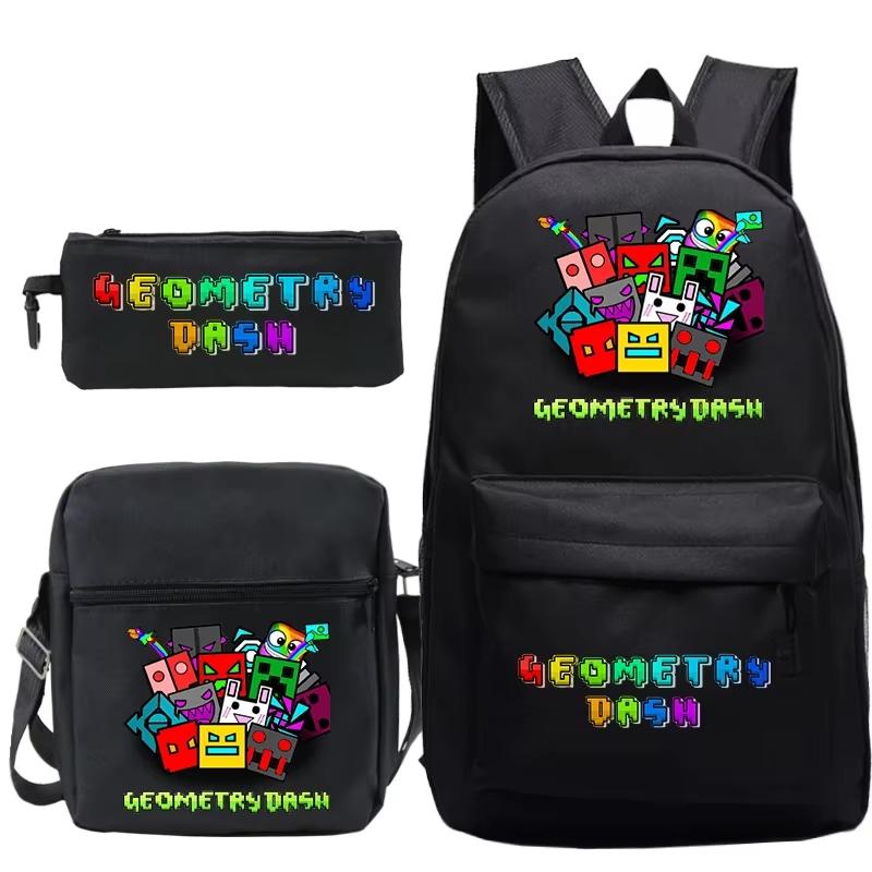 Funny Cartoon Geometry Dash Backpack 3pcs Set Students School Bags School Girls Boys Sports Bookbag Edition Trendy Backpack