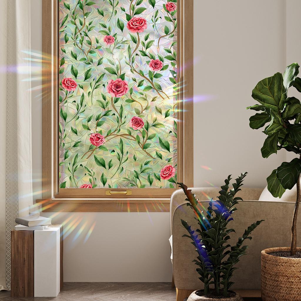 Xc9250 Green Plant Rose Vine Colorful Sunlight Electrostatic Sticker Double-Sided Visual Window Glass Decorative Sticker