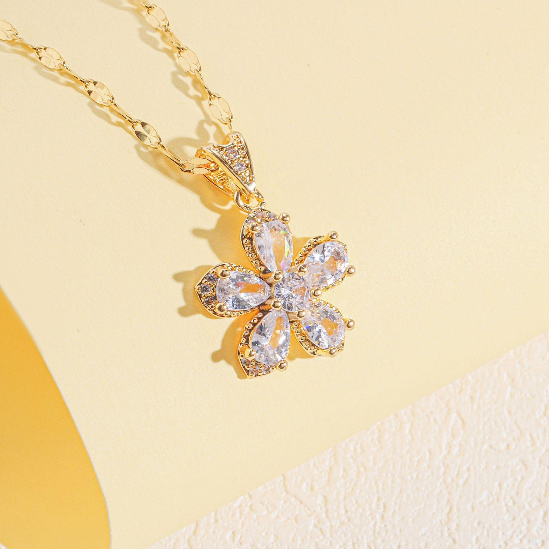 

Ожерелье из титановой стали с пятью лепестками, женский комплект из серег с подвеской из циркония высшего качества