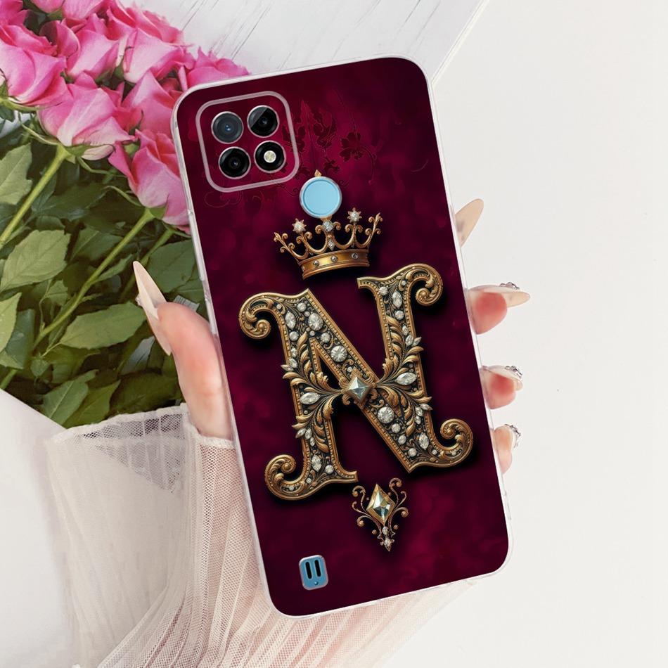 For Realme C21Y C25Y C21 Royal Crown Initial Letter Couple Phone Case For Realme C21 C 21Y C25Y Soft Silicone TPU Bumpers