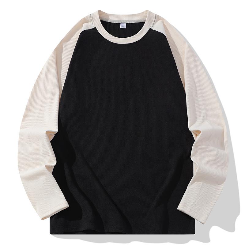 Autumn New Men's Patchwork Hoodie Men's High-quality Mousse Fleece Hoodie Color Blocked Round Neck Long Sleeved T-shirt
