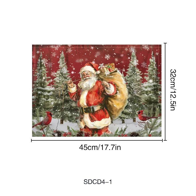 4/6/8pcs New Christmas Placemat Festival Decoration Set Santa Claus Linen Tableware Pads Tablecloth for Christmas Celebrations