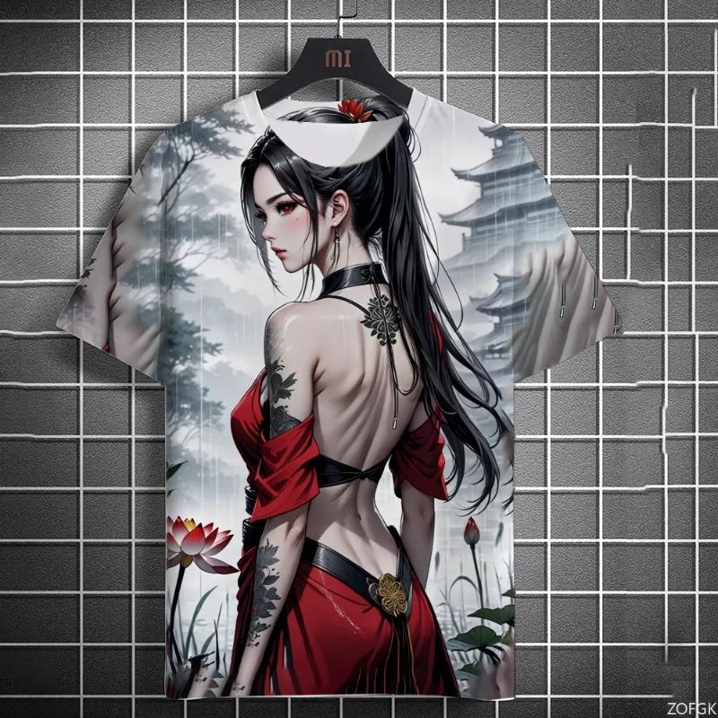

3D Fashion Anime Style Sexy Beauty Pattern Printed Short Sleeved Loose Casual Round Neck XXS