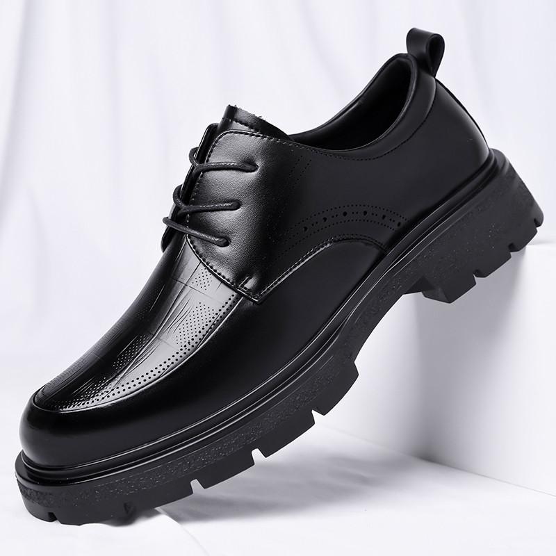 Fashion Thick Bottom Leather Oxfords Shoes Outdoor Men Dress Shoes Brogue Lace Up Mens Casual Shoes Comfy Formal Dress Footwear Sneakers