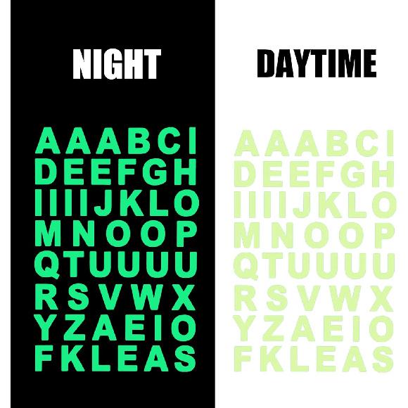 TOMALL 84pcs Glow In The Dark Alphanumeric Luminous Stickers Alphabet Letter Number Set Night Safety Luminous Decals Accessories DIY for Mailbox