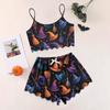 Women's Halloween Set With Retro Floral Print Suspender Sleeveless Vest Shorts Pajama Set