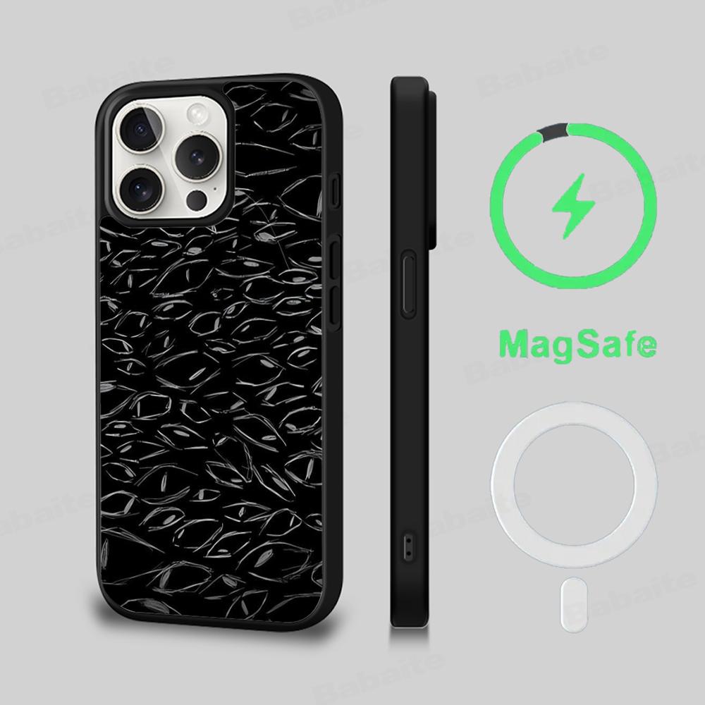 Black Scary Ghost Eye Monstrous Line Art Phone Case Magesafe Magnetic Wireless Charge Case For iPhone 16 14 Pro Max Plus Mini