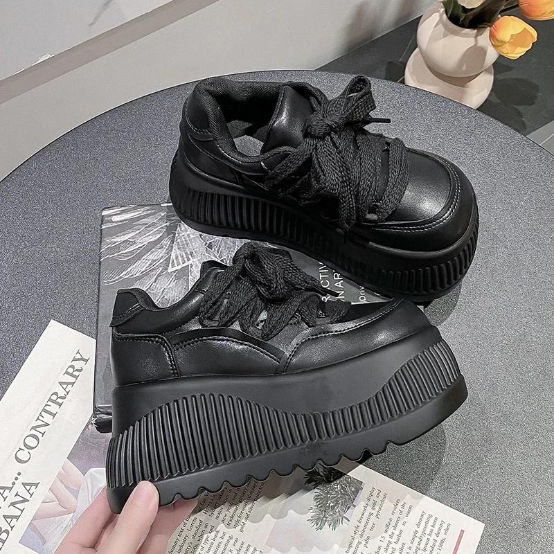 Fashion Women 8 CM Platform Sneakers Casual Light Outdoor Lace Up Shoes White Black Sneaker Breathable Fashion Sports Shoes for Female