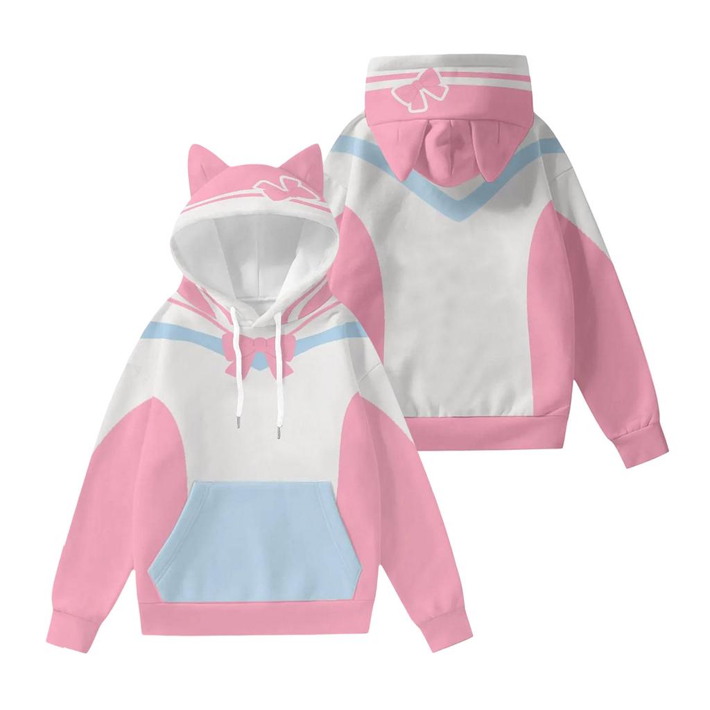 Women's Fashion Long-Sleeved Color-Blocked Printed Hooded Sweatshirt With Ears