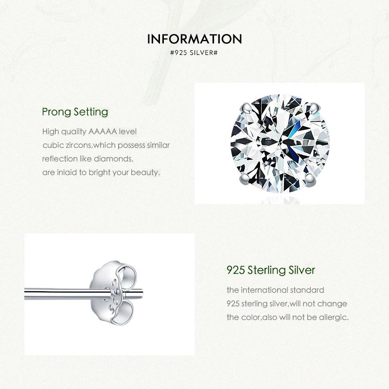 MODIAN Cercei tip zirconiu din argint Sterling 925, zirconiu rotund, 4 mm, 5 mm, 6 mm, 7 mm, cercei pentru femei, bijuterii de nunta