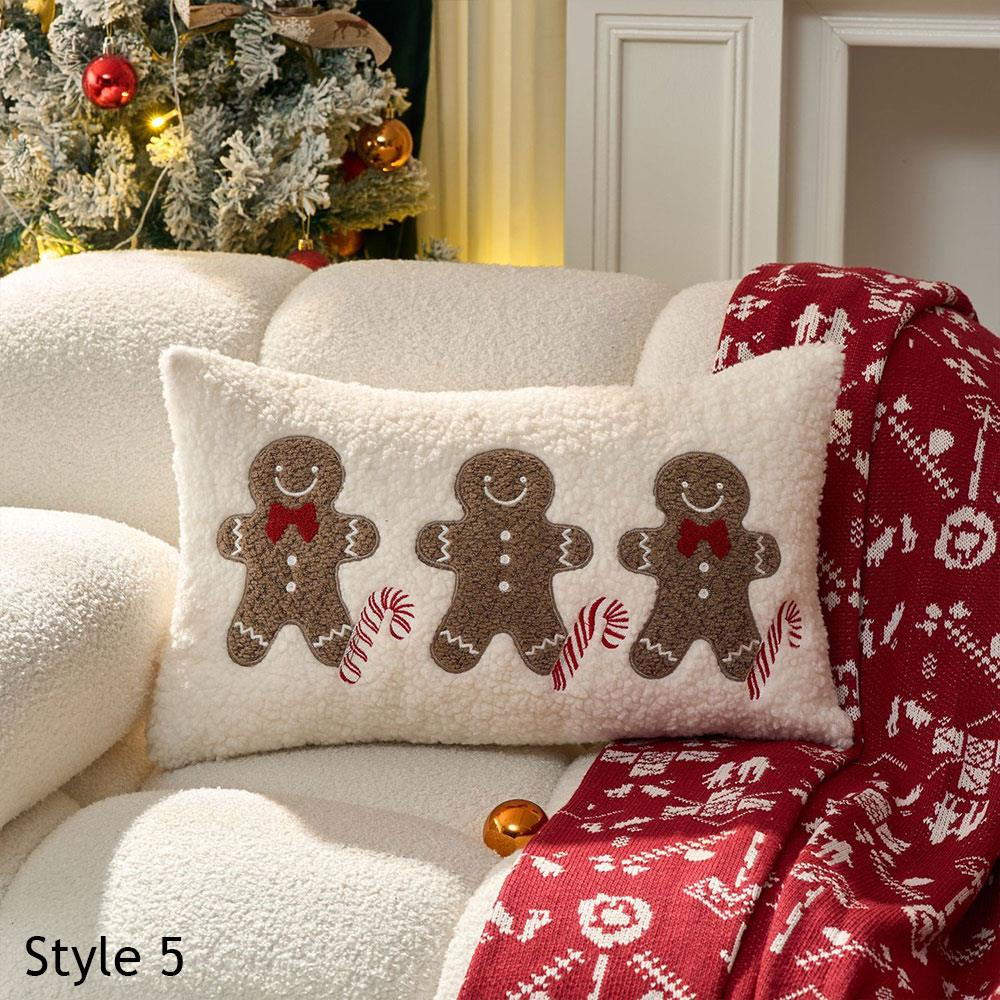 Christmas Pillow Cover Embroidered Gingerbread Man Snowflake Plush Pillow Case Cover Decorative Sofa Cushion Covers For Home