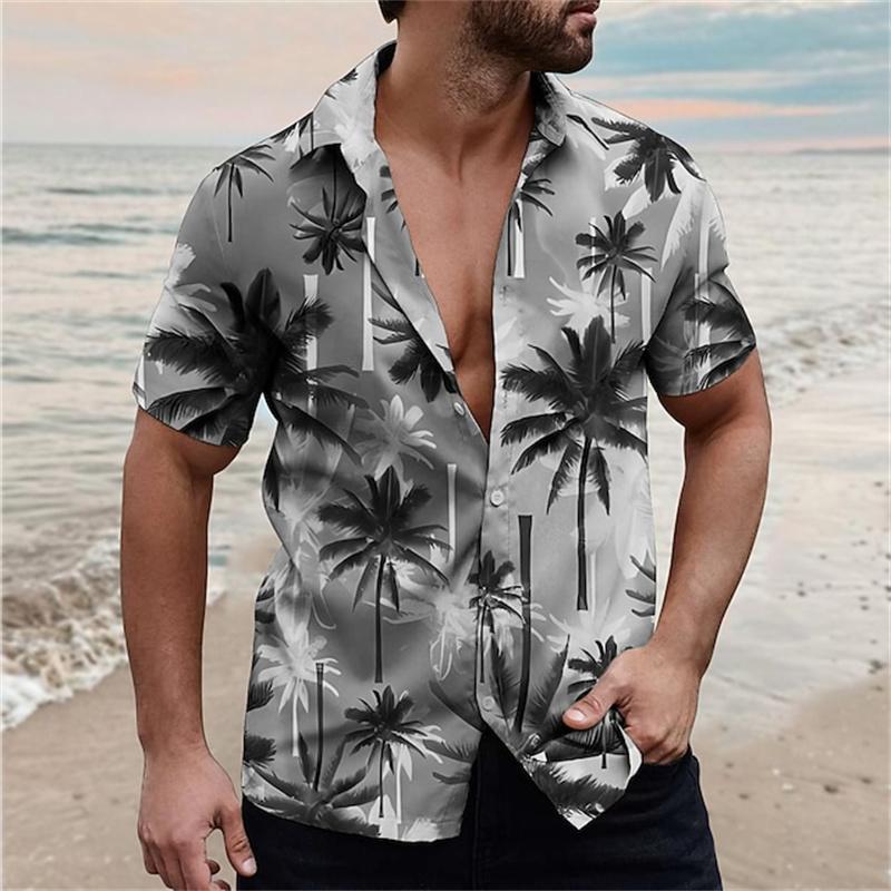 Men's Beach Parrot Printed Shirts Hawaii Breathable Shirts Summer Single Breasted Short Sleeved Shirts Comfortable Men's Shirts