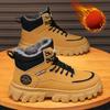 Winter Men's High Top Thermal Work Boots British Style Plush Lined Waterproof Leather Casual Shoes Non-Slip Outdoor Warm Shoes