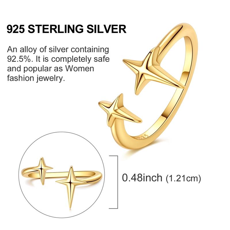Copper Golden Collection Open Ring Authentic Star Shape Moon Zircon Wedding Anniversary Rings Jewellery Gift Ideal For Women