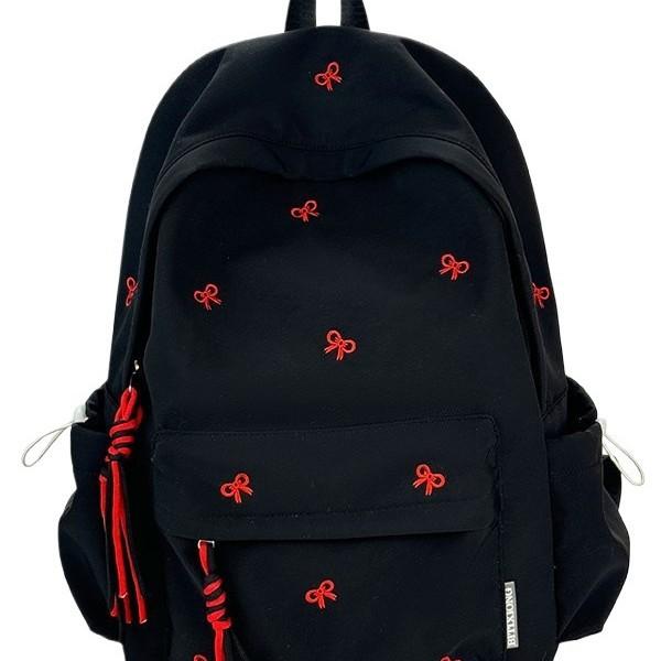 Schoolbag Girl Simple Versatile Backpack College Student Middle School Student Cute Embroidered Bow Backpack Travel Backpack
