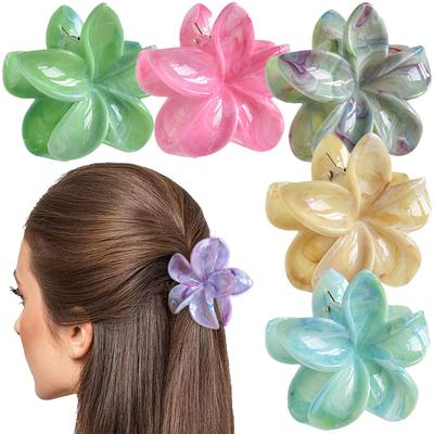 Bunte Frangipani-Klammer Moiré-Blumen-Haarspange Vintage Hawaiianische Marmor-Haarklammer