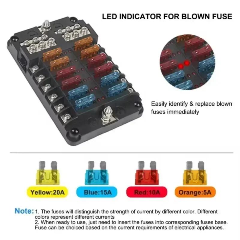 12-24V Car Boat Fuse Box Holder with Plastic Cover 6/12 Way Blade Fuse for Power Panel Board Camper RV Accessorie