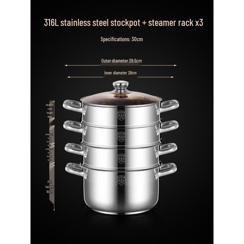 2025 Three-Layer 316 Stainless Steel Steamer & Soup Pot for Induction & Gas Stoves