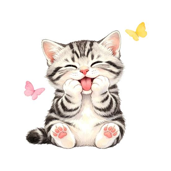 Cute Cat Window Cling, Cartoon Kitten Butterfly Decals, Reusable Watercolor Animal Static Glass Sticker for Kids Room Bathroom Decor