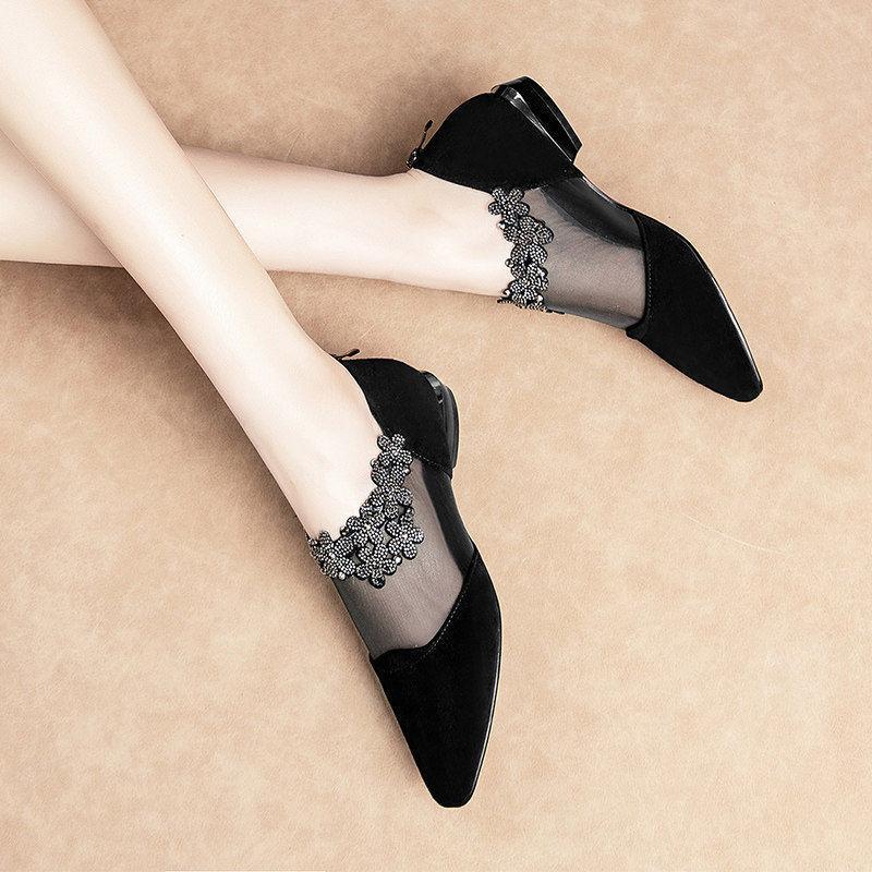 Single shoes women's flat bottom hollow flat heel sandals women's summer new baotou rhinestone matte large size women's shoes tide