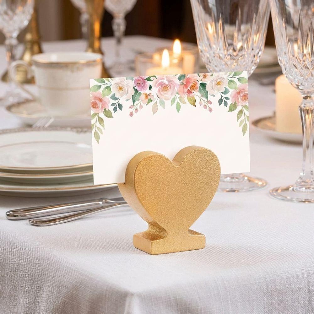 12PCS Star Heart Shaped Table Number Cards Stands Wooden Gold Place Card Holders Smooth Surface Photo Display Stand Banquet