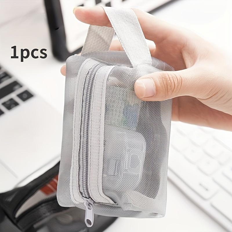 

Lightweight Mesh Zipper Bag Transparent Portable Organizer for Cosmetics, Coins, Keys, Card Holder серый