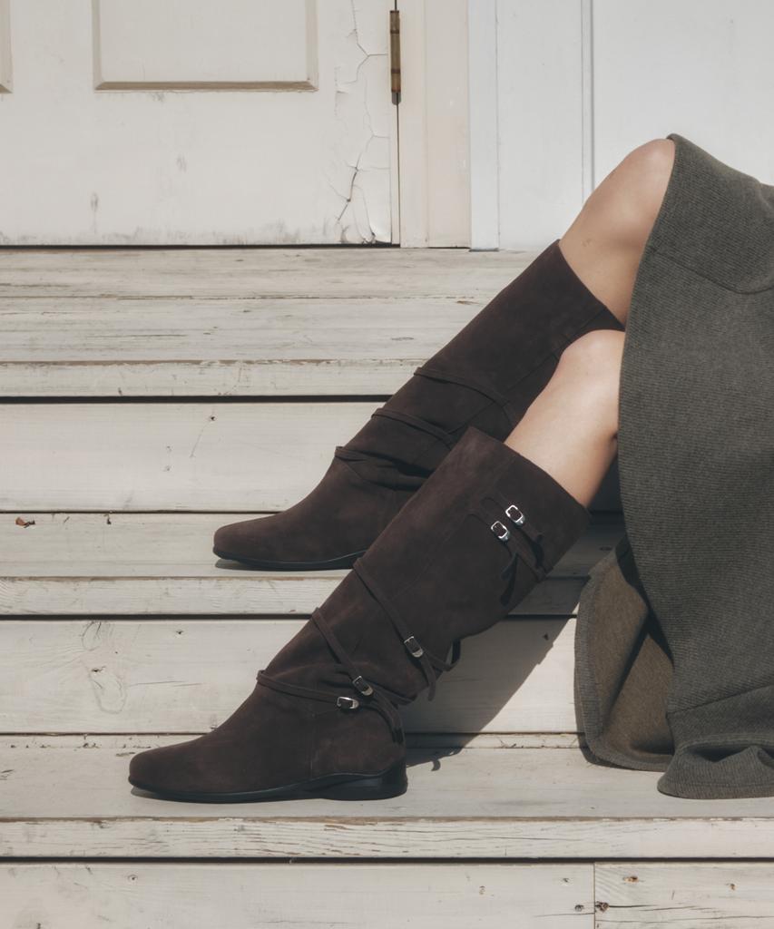 Moodnight Pia Comfort Sole 5-Belted Long Boots | Detachable Belt - 3 Colors