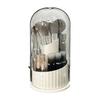 Rotating Transparent Makeup Brush & Lipstick Organizer with Dustproof Design