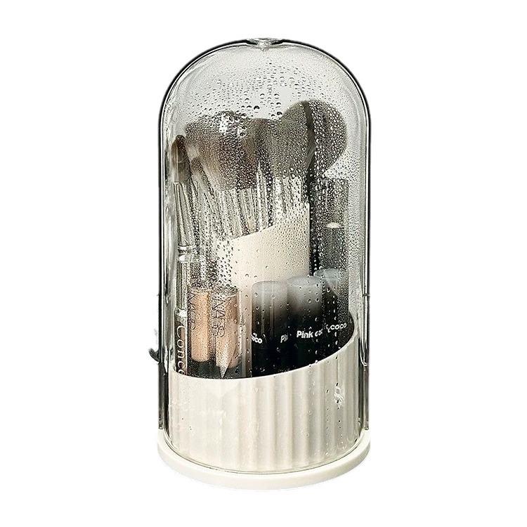Rotating Transparent Makeup Brush & Lipstick Organizer with Dustproof Design