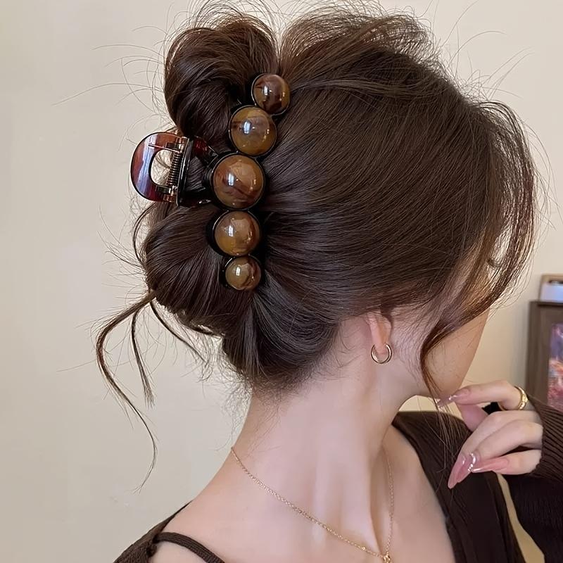 Large Elegant Faux Pearl Hair Claw Clip - Non-Slip Strong Grip, Vintage Style Shark Clip for Women, Colorful Beaded Accents, Ideal for Thick Hair