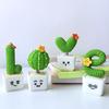 4Pcs/Set Mini Potted Cactus Ornament Cartoon Expression LOVE Shape Cactus Planter Pot Statue Figurine