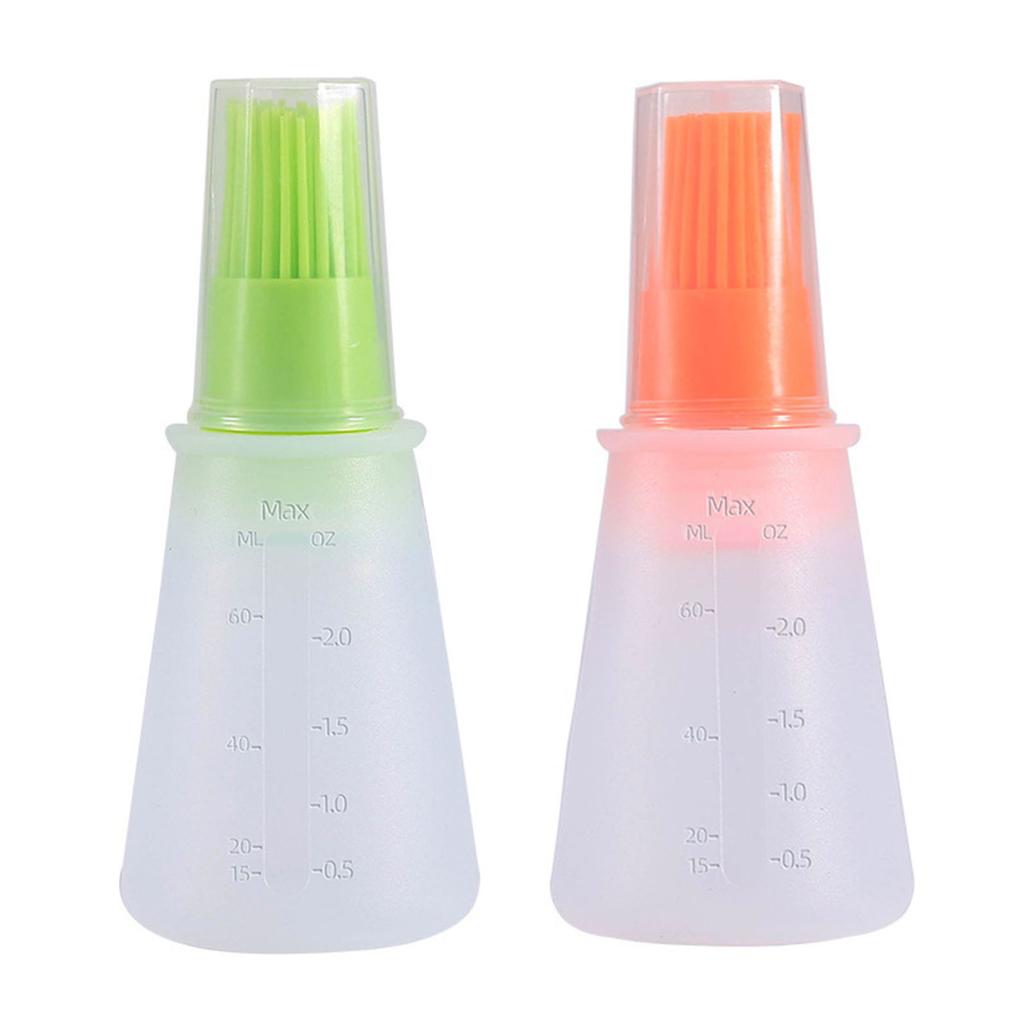 Barbecue Oil Brush with Lid Silicone Oil Bottle Brush Outdoor BBQ Seasoning Brush with Scale Barbecue Oil Brush Kitchen Gadgets